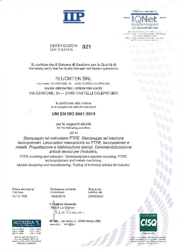 Immagine FLUORTEN Certificazione ISO 9001:2015