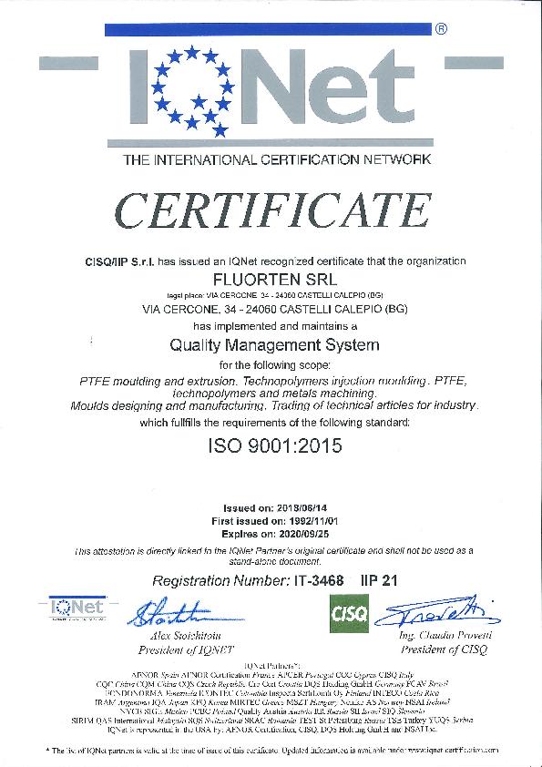 Immagine FLUORTEN Certificate ISO 9001:2015