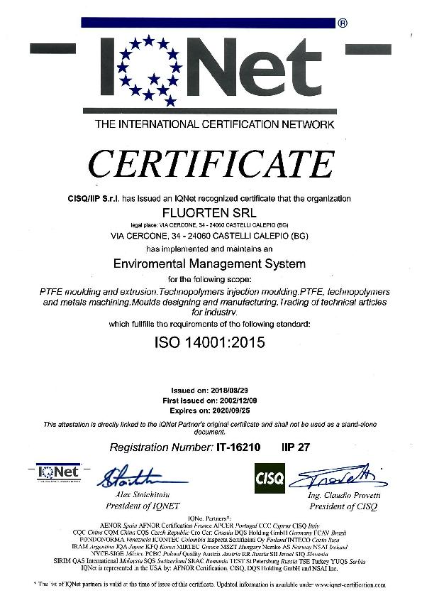 Immagine FLUORTEN Certificate ISO 14001:2015