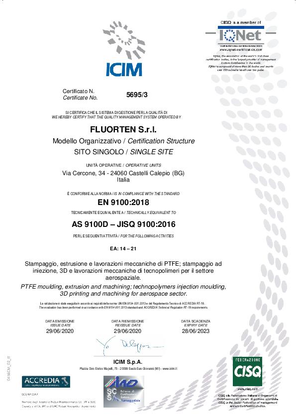 Immagine FLUORTEN Certificazione EN 9100:2018