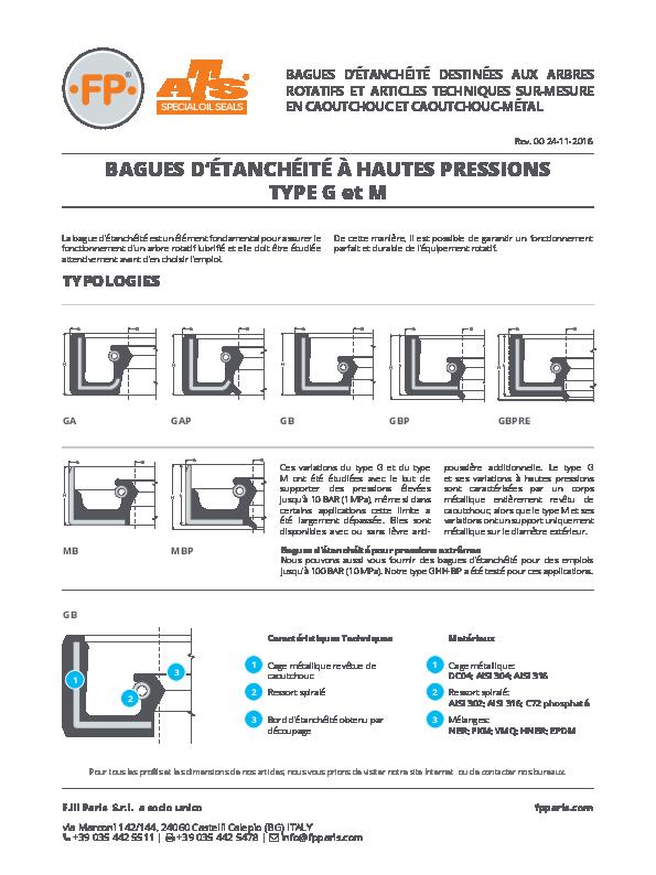 Immagine G et M Bagues d'étanchéité à Hautes Pressions Informations Techniques_FR