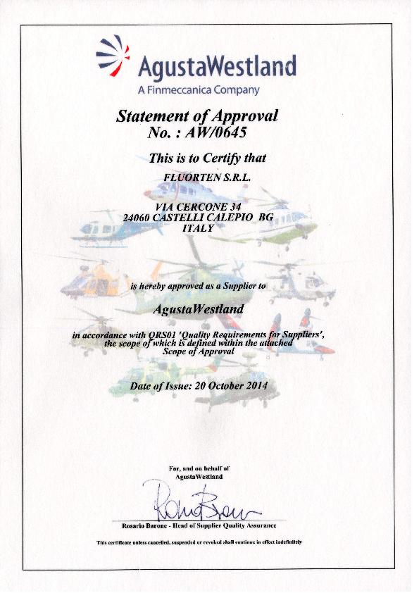 Immagine FLUORTEN Statement of Approval AgustaWestland