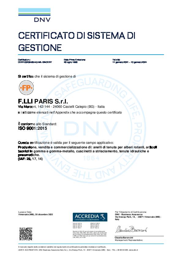 Immagine F.LLI PARIS ISO 9001:2015 IT 20221220