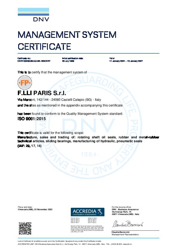 Immagine 2023 Management System Certificate ISO 9001