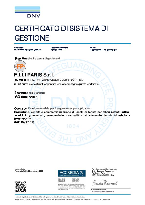 Immagine 2023 Management System Certificate ISO 9001